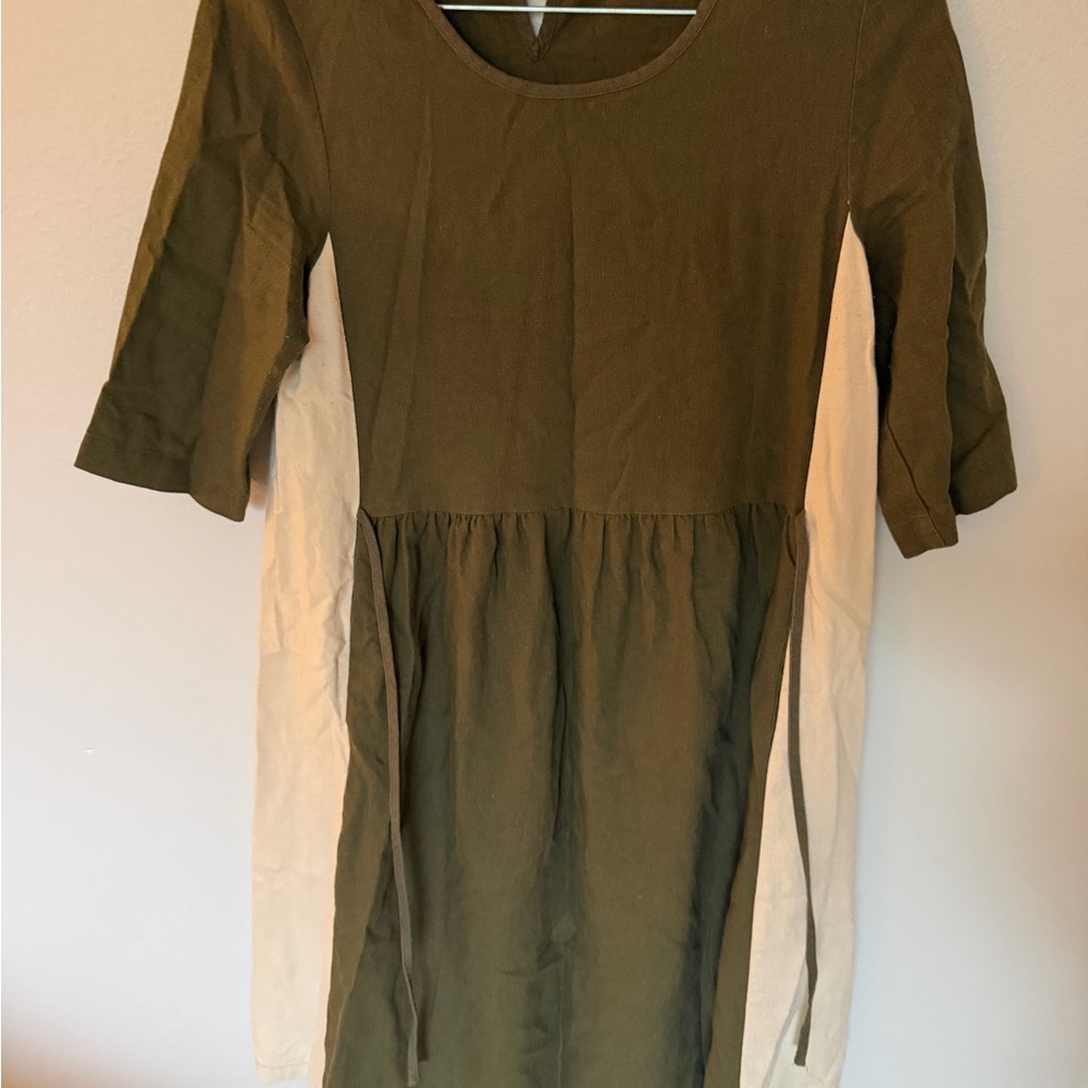 Olive Green and Cream Midi Dress